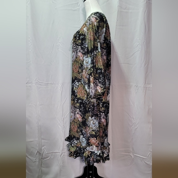 Women's Colorful Long Sleeve Floral Ruffle Midi Dress Size Medium - Picture 8 of 12